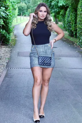 Elegant 2-in-1 Tweed Skirt Dress with Button Front Details