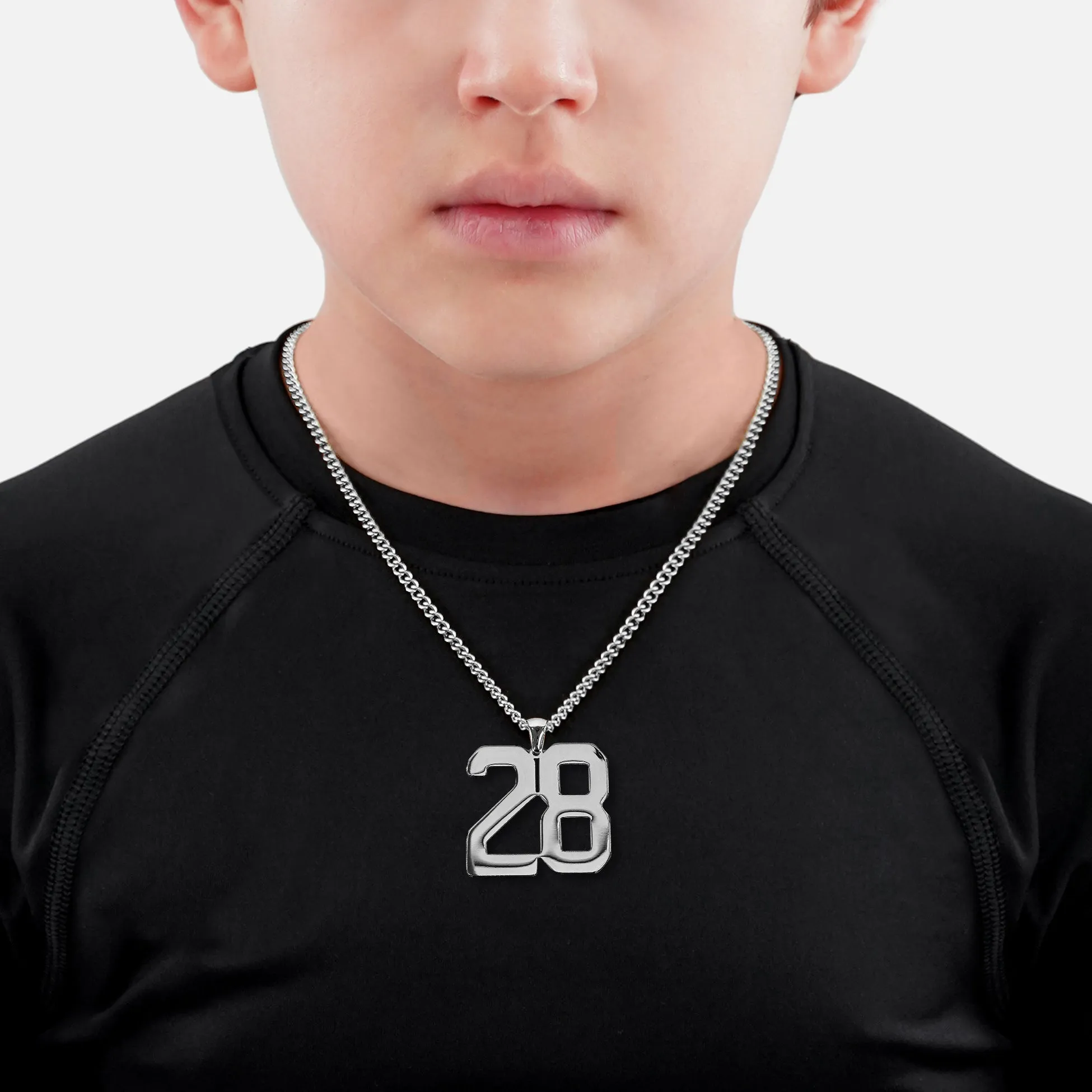 28 Number Pendant with Chain Kids Necklace - Stainless Steel