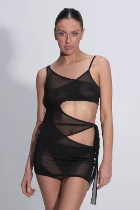 Black Amber Mesh Dress with Cut-Out Details