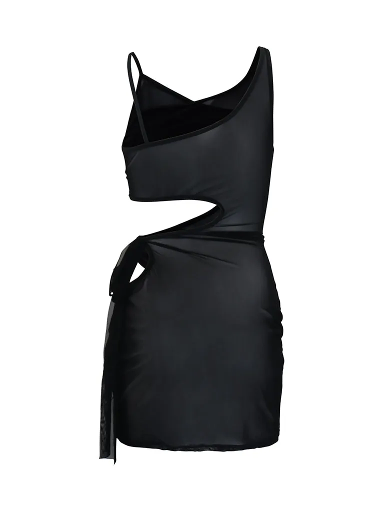 Black Amber Mesh Dress with Cut-Out Details