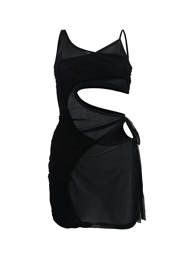 Black Amber Mesh Dress with Cut-Out Details