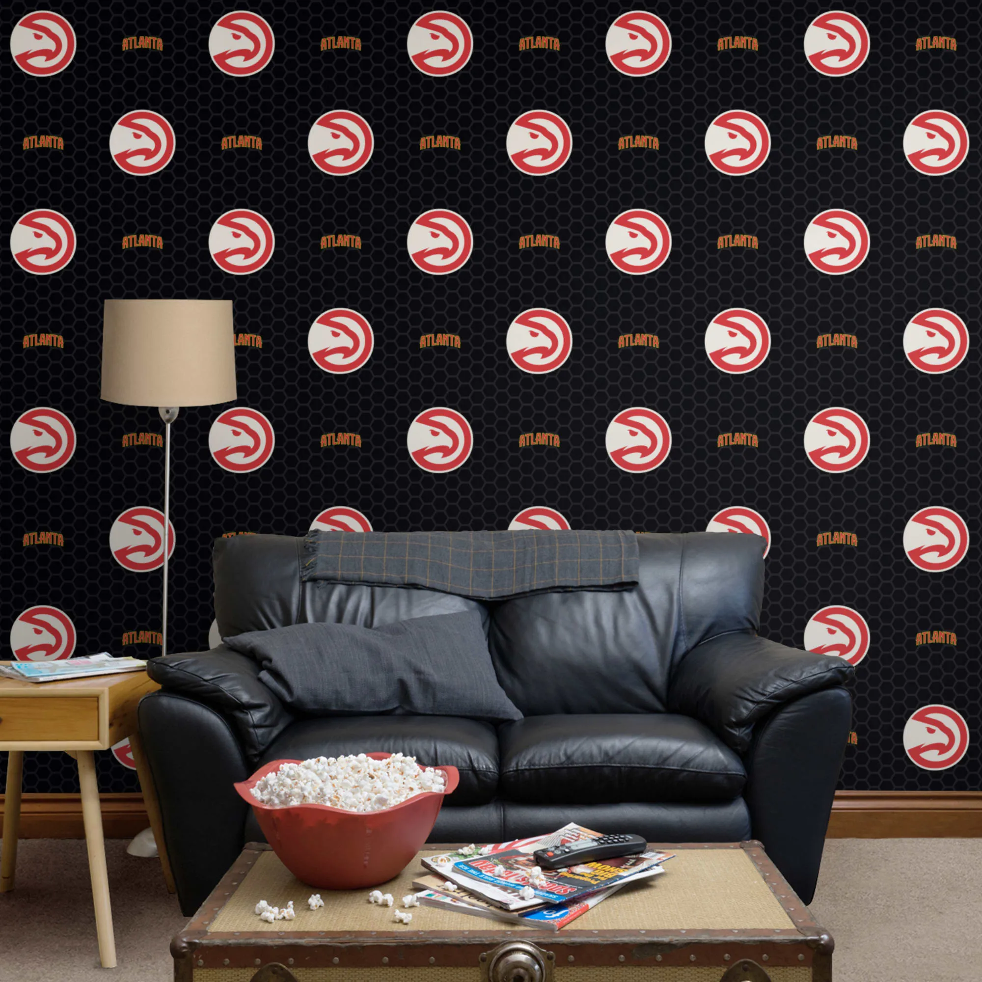 Atlanta Hawks (Black): Logo Pattern - Officially Licensed NBA Peel & Stick Wallpaper