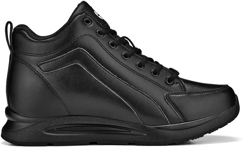 CALTO Men's Invisible Height Increasing Elevator Shoes - Black Fashion Mid Top Basketball Sneakers - 3.2 Inches Taller - S23304- Size 8 D(M) US