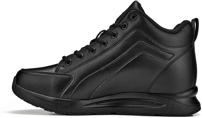 CALTO Men's Invisible Height Increasing Elevator Shoes - Black Fashion Mid Top Basketball Sneakers - 3.2 Inches Taller - S23304- Size 8 D(M) US