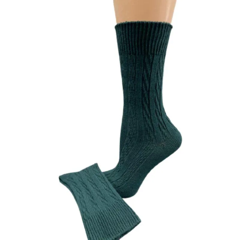 Classic Cable Knit Combed Cotton Crew Socks 2 Pair Pack
