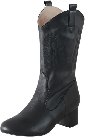 Cowboy Boots For Women Retro Pointed Cowboys Boots Pull On Chunky Heel Western Mid-Calf Ankle Short Booties