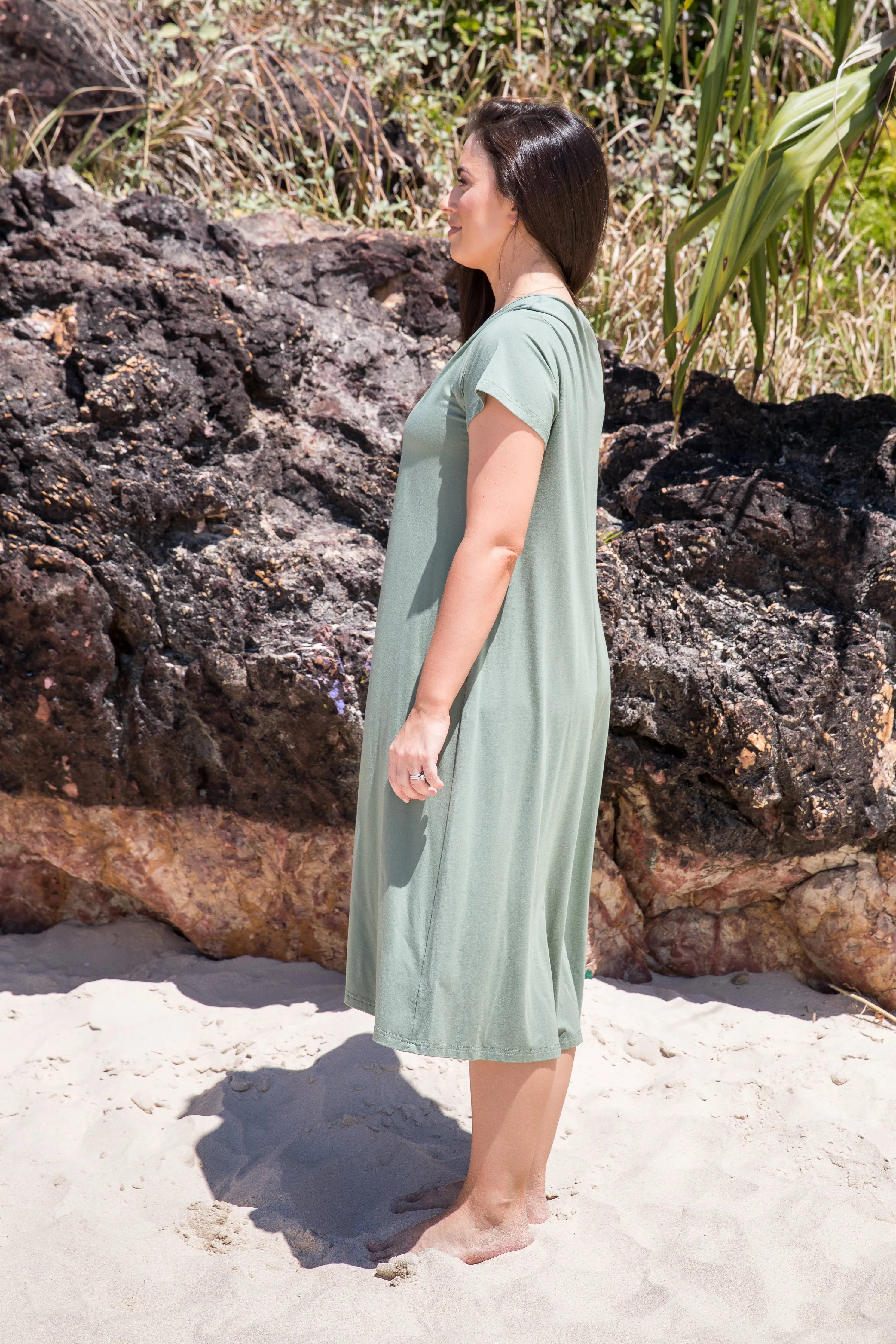 FINAL SALE T-Shirt Dress in Green Envy