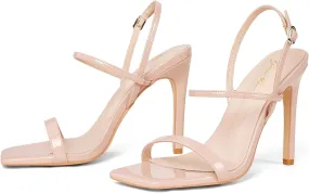 GENSHUO Womens 4 inches Heeled Sandals Square Open Toe Ankle Strap Stiletto High Heel Sandals Dress Wedding Party Heels