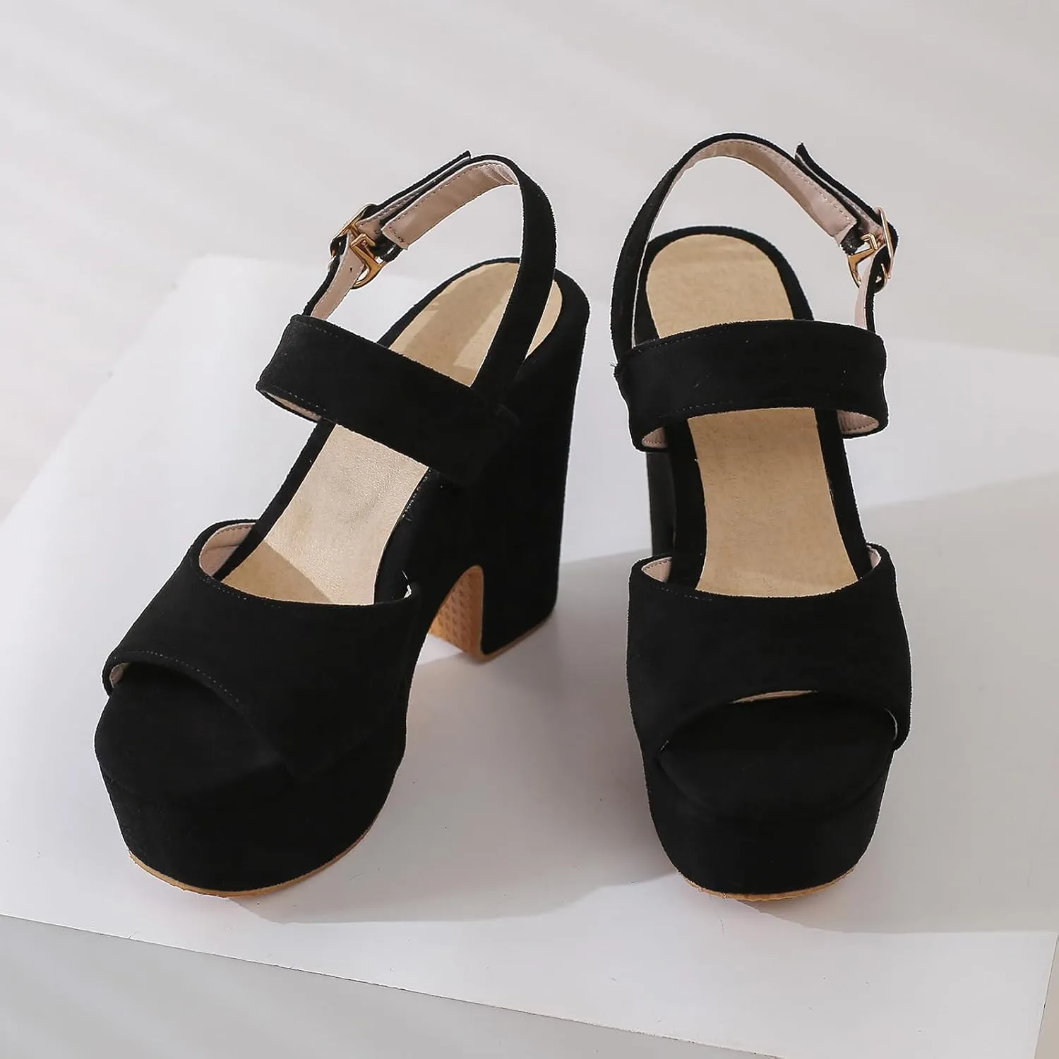Gicoiz Women Chunky High Heels Platform Peep Toe Sandals