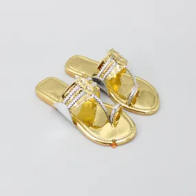 Golden And Silver Dual Tone Kolhapuri Flats