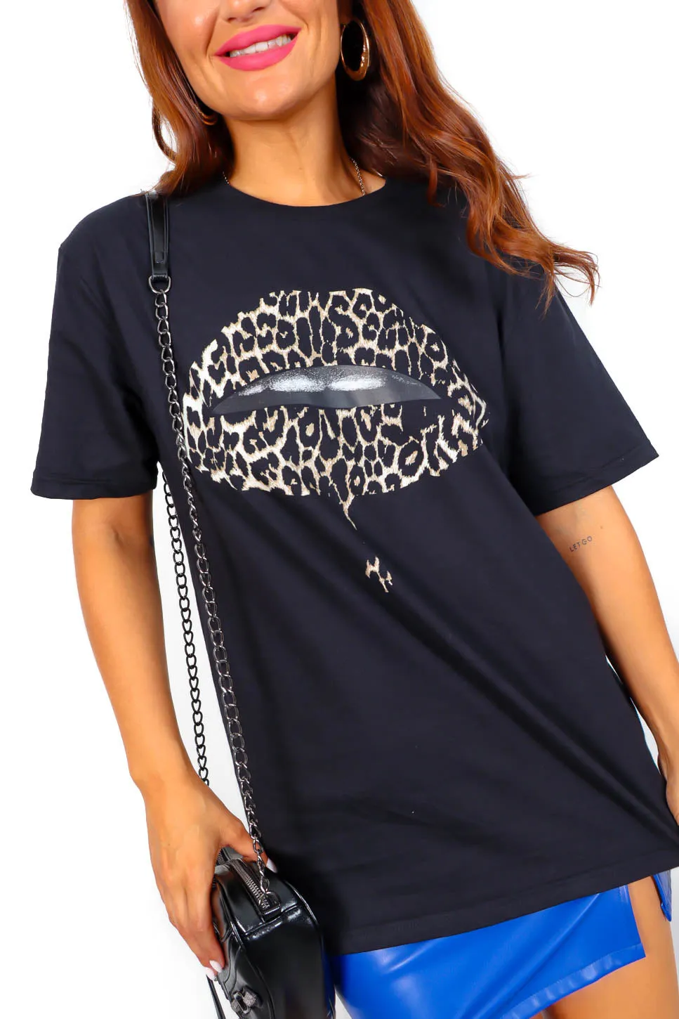 Kiss And Tell - Black Leopard Graphic Lips T-Shirt