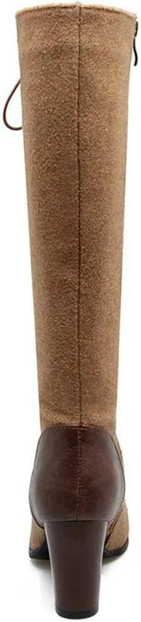 KOKOMOMO Womens High Block Heel Lace Up Knee High Boots with Zip Ladies Mid Calf Combat Boots