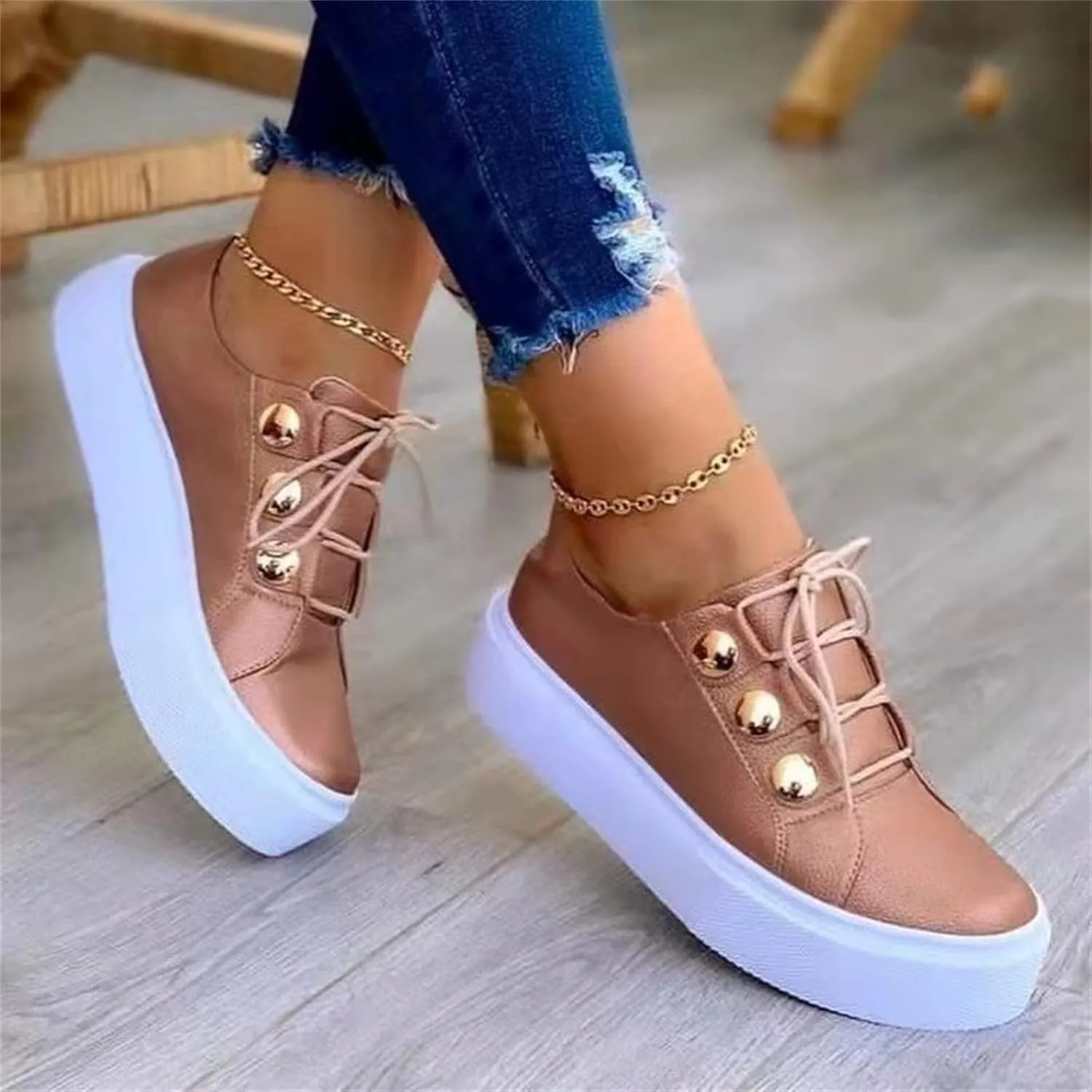 Ladmiple Sneakers For Women Slip On Wide Width Fashion Casual Comfortable Walking Shoes Lace Up Platform Flats Loafers