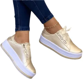 Ladmiple Sneakers For Women Slip On Wide Width Leather Walking Shoes Lace Up Dressy Casual Summer Platform Flats Loafers