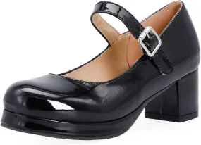 Mary Jane Heels Round Closed Toe High Block Chunky Heels Mary Jane Pumps Comfortable Vintage Heels Dress Shoes