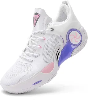 Mens and Womens Lace Up Mid Top Basketball Sneakers Rubber Sole Wear Resistant Walking Shoes High Elasticity Running Shoes Non Slip and Breathable Skateboarding Shoes Fitness Training Shoes White