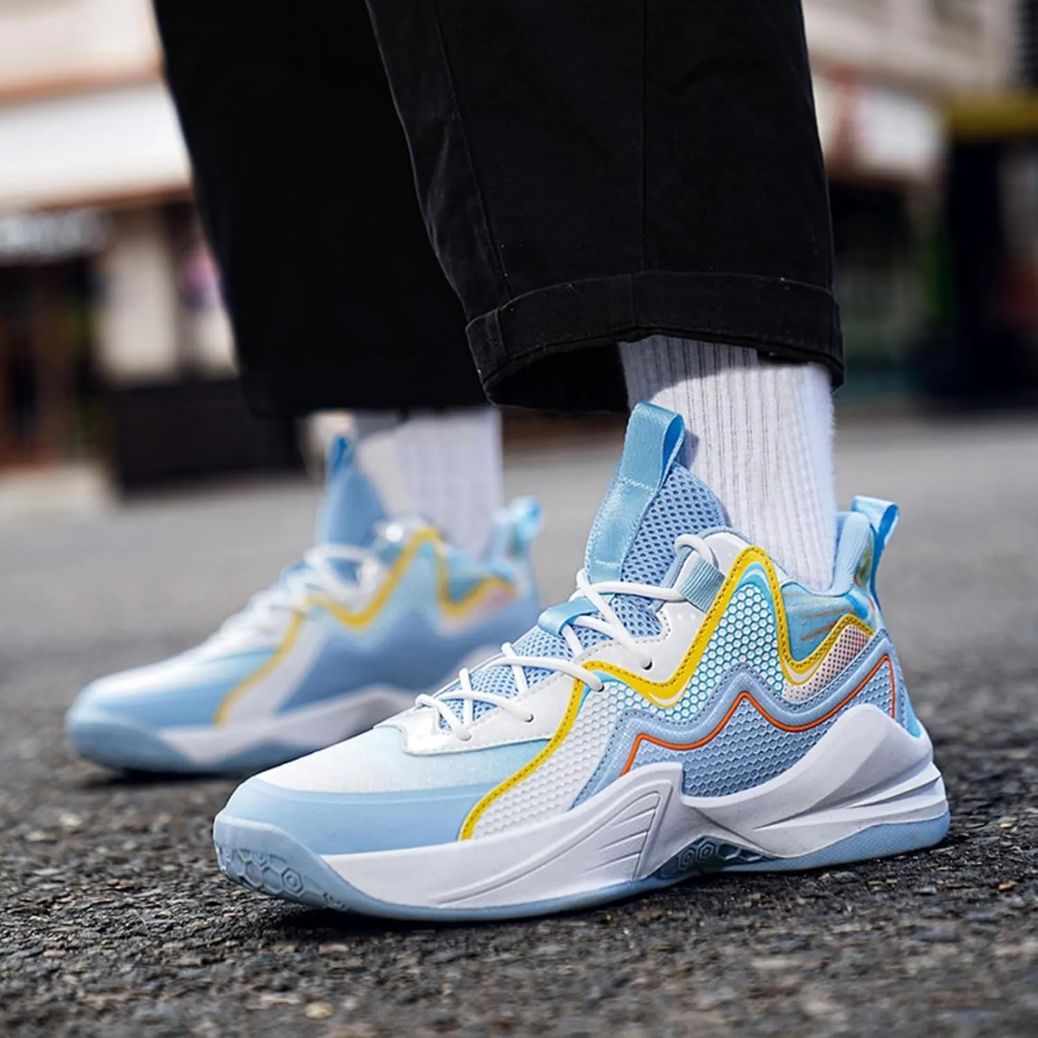 Men's Breathable Mesh Lace Up Basketball Shoes Fashion High-Top Non-Slip Sneakers Casual Gym Sports Tennis Jogging Shoes