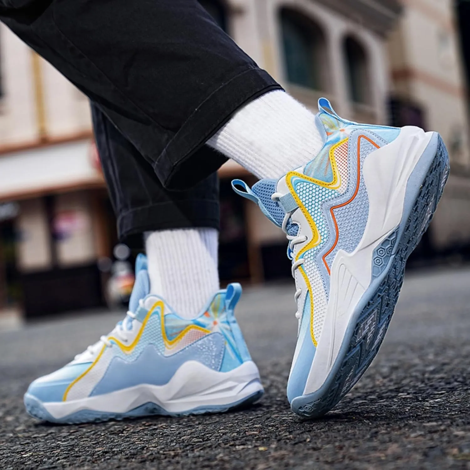 Men's Breathable Mesh Lace Up Basketball Shoes Fashion High-Top Non-Slip Sneakers Casual Gym Sports Tennis Jogging Shoes