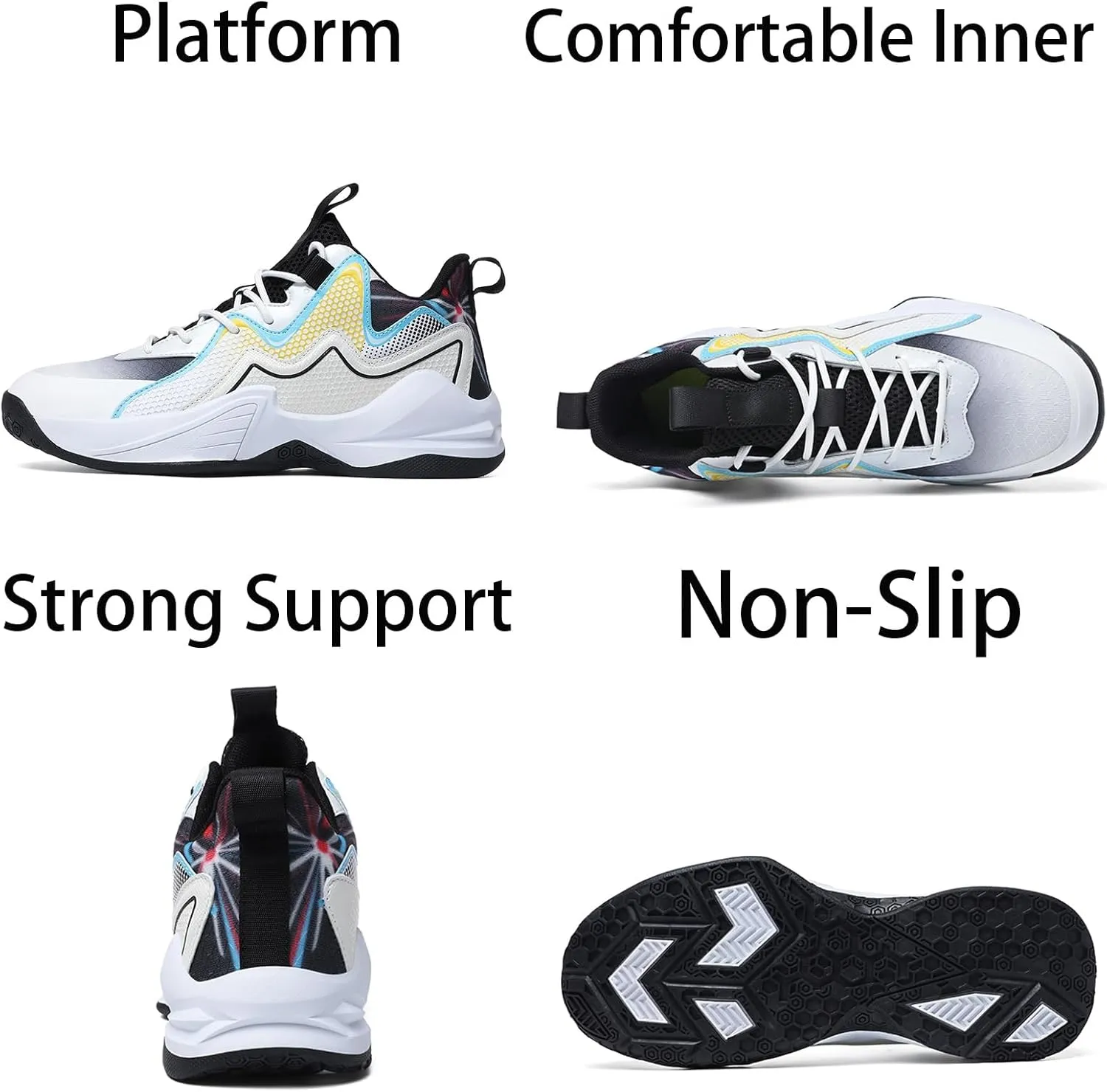 Men's Breathable Mesh Lace Up Basketball Shoes Fashion High-Top Non-Slip Sneakers Casual Gym Sports Tennis Jogging Shoes