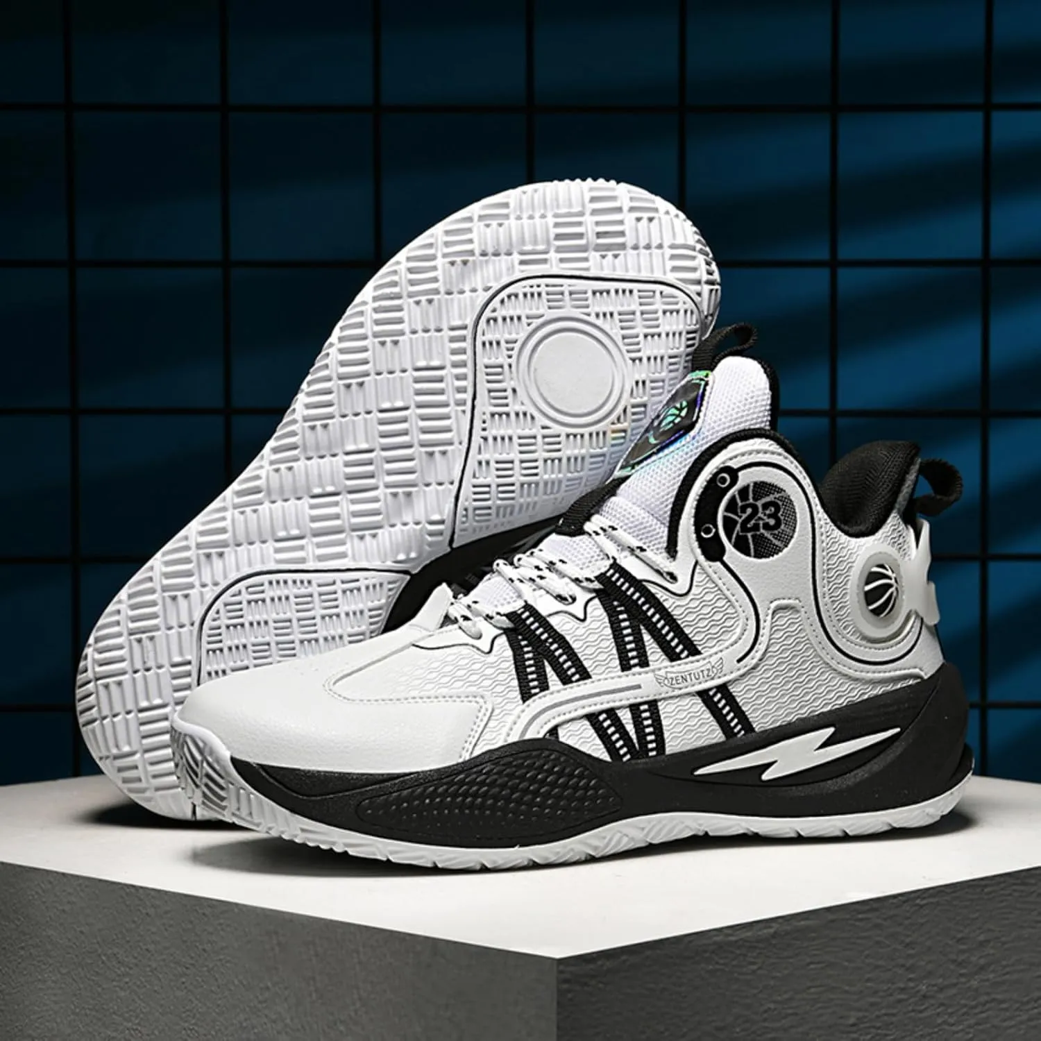 Men's Fashion High Top Lace Up Basketballs Shoes Lightweight Breathable Non-Slip Tennis Sneakers Classic Sports Walking Shoes