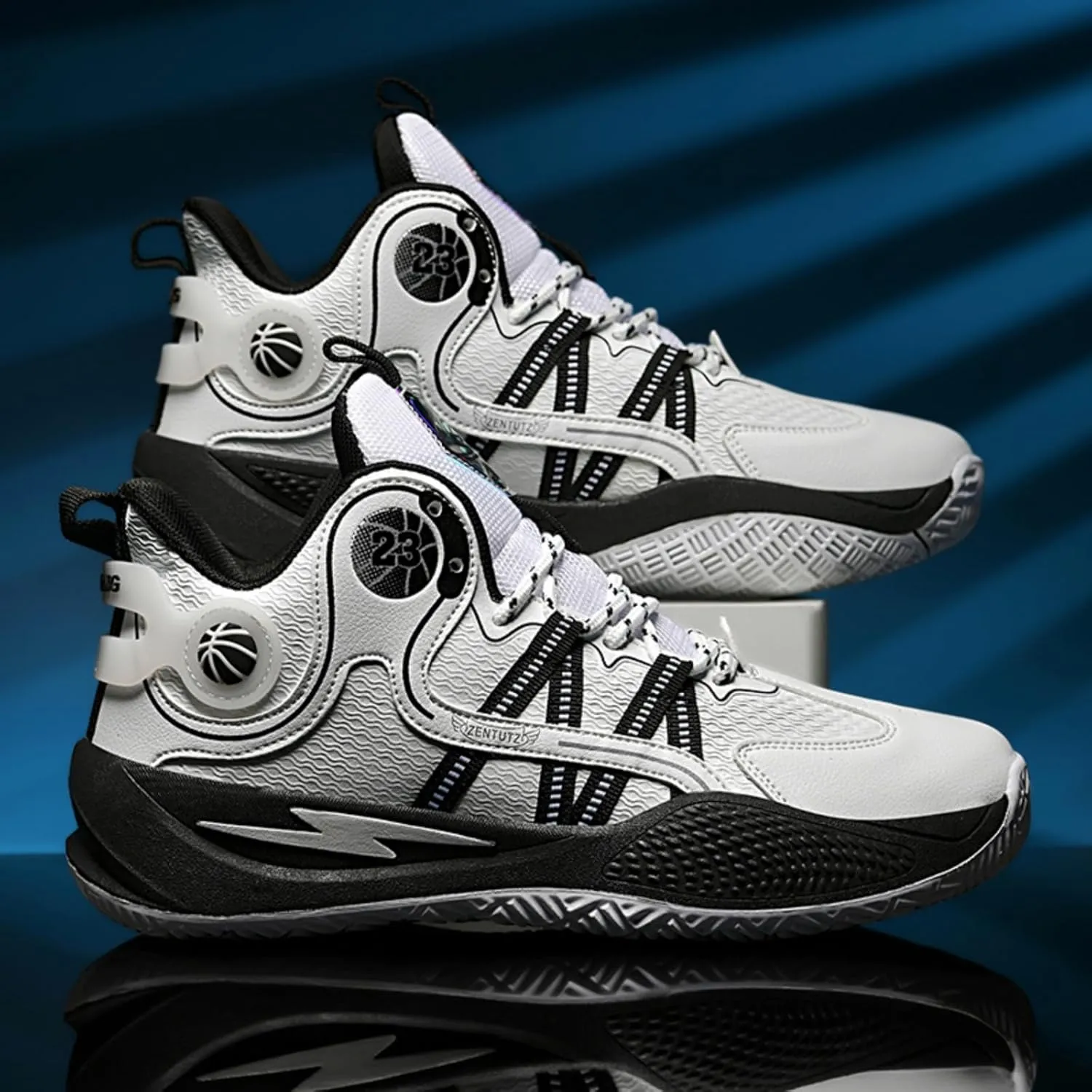 Men's Fashion High Top Lace Up Basketballs Shoes Lightweight Breathable Non-Slip Tennis Sneakers Classic Sports Walking Shoes