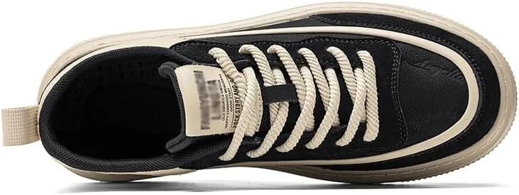 Men's Leather Lace-Up Sneakers Comfort Walking Shoes Cushioned Sole Elevator Shoes for Men Casual Skate