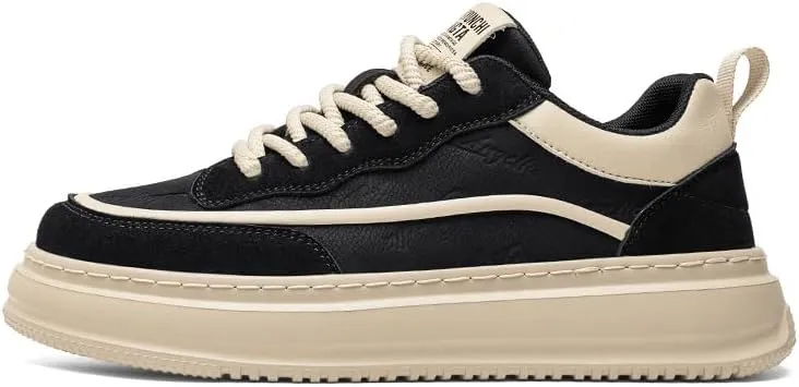 Men's Leather Lace-Up Sneakers Comfort Walking Shoes Cushioned Sole Elevator Shoes for Men Casual Skate