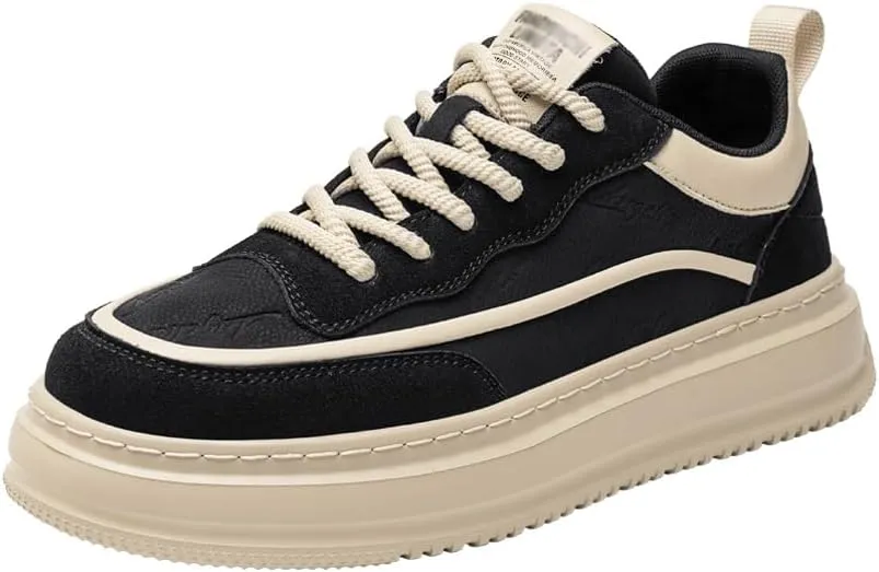 Men's Leather Lace-Up Sneakers Comfort Walking Shoes Cushioned Sole Elevator Shoes for Men Casual Skate