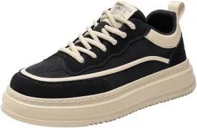 Men's Leather Lace-Up Sneakers Comfort Walking Shoes Cushioned Sole Elevator Shoes for Men Casual Skate