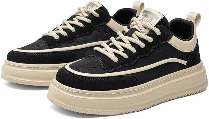 Men's Leather Lace-Up Sneakers Comfort Walking Shoes Cushioned Sole Elevator Shoes for Men Casual Skate
