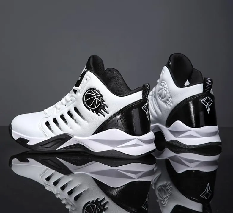 Men's Mid-Top Basketball Shoes  Breathable, Non-Slip, Shock-Absorbing Lace-Up Sports Sneakers with PU Upper, Fabric Lining