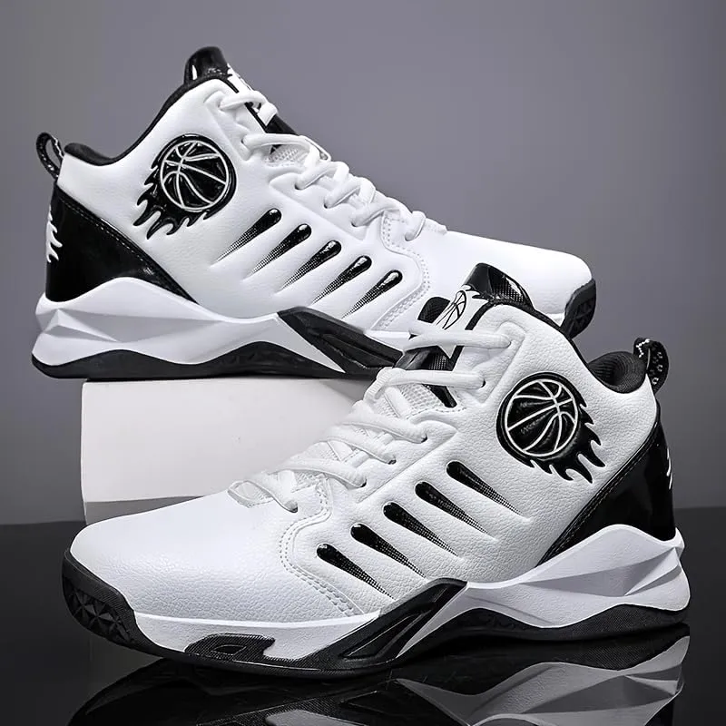 Men's Mid-Top Basketball Shoes  Breathable, Non-Slip, Shock-Absorbing Lace-Up Sports Sneakers with PU Upper, Fabric Lining