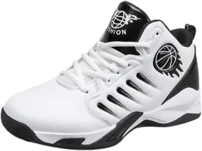 Men's Mid-Top Basketball Shoes  Breathable, Non-Slip, Shock-Absorbing Lace-Up Sports Sneakers with PU Upper, Fabric Lining