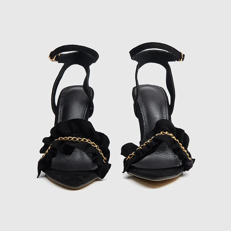 Pointy Toe High Heels Sandals  Black