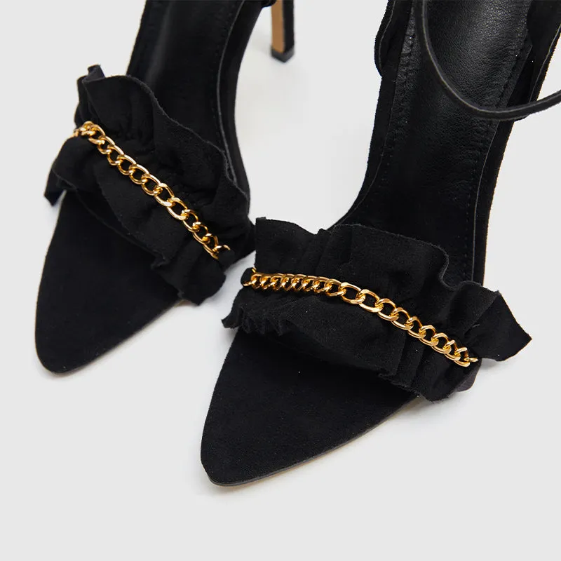 Pointy Toe High Heels Sandals  Black