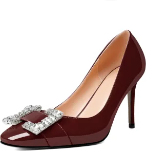 Soireelady Womens High Heel Rhinestone Crystal Pumps Closed Pointed Toe Stiletto Heels Slip On Wedding Evening Dress Shoes 3.5 Inch