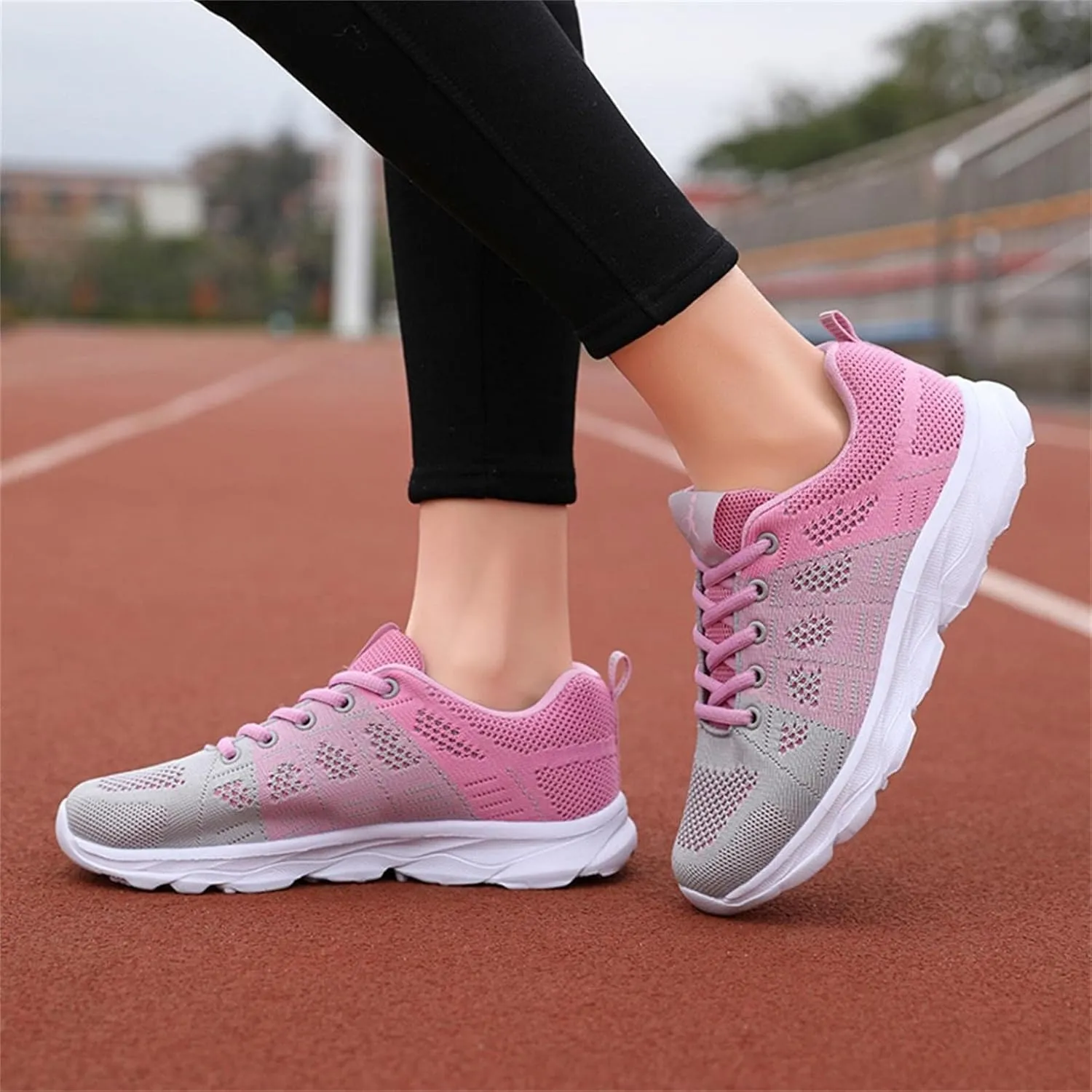 SuanlaTDS Women's Fashion Sneakers Women's Running Shoes Lightweight Non Slip Breathable Mesh Sneakers Sports Athletic Walking Work Shoes Ladies Girls Lace-up Sneakers