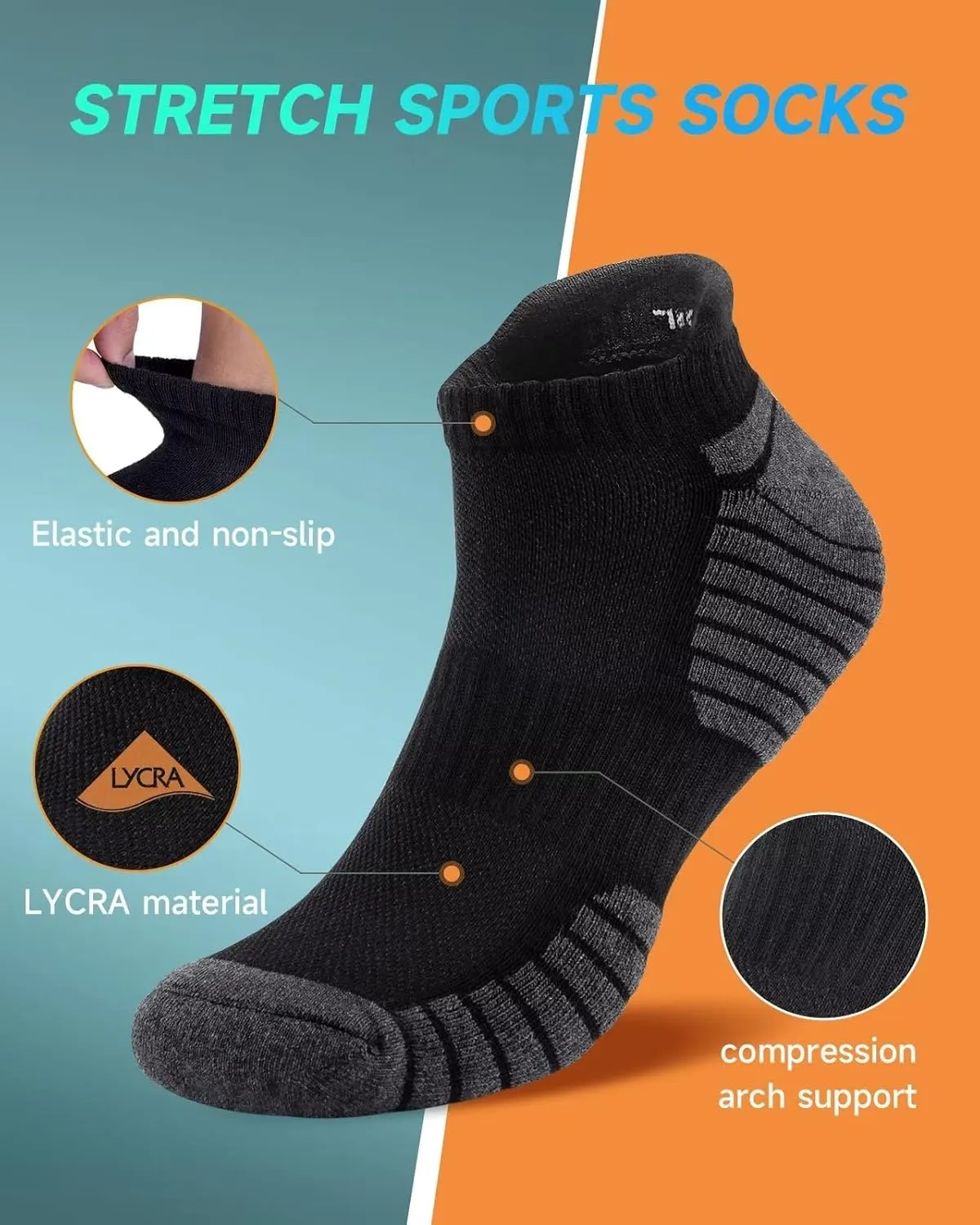 TANSTC Mens 6 Pairs Anti-Blister Cushioned Breathable Running Cotton Socks, Athletic Ankle Sports