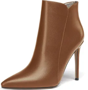 WAYDERNS Women's Side Zipper Pointed Toe Matte Stiletto High Heel Ankle High Boots 4 Inch