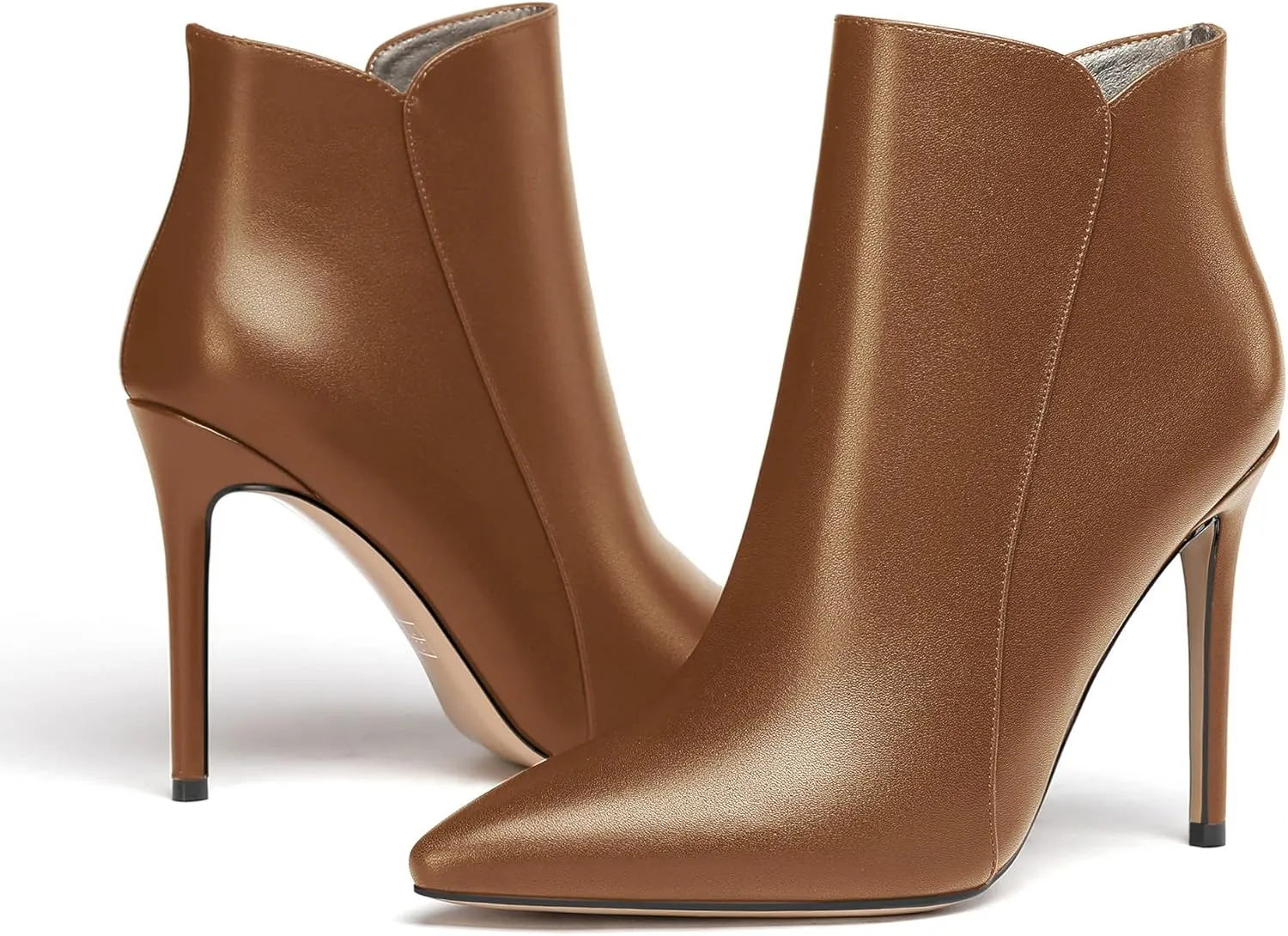 WAYDERNS Women's Side Zipper Pointed Toe Matte Stiletto High Heel Ankle High Boots 4 Inch