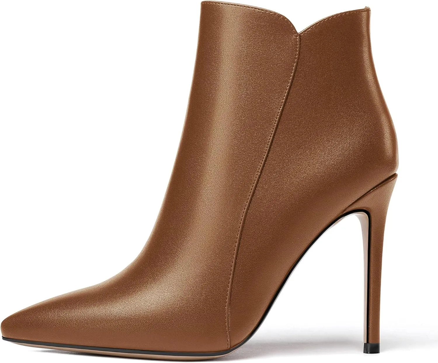 WAYDERNS Women's Side Zipper Pointed Toe Matte Stiletto High Heel Ankle High Boots 4 Inch