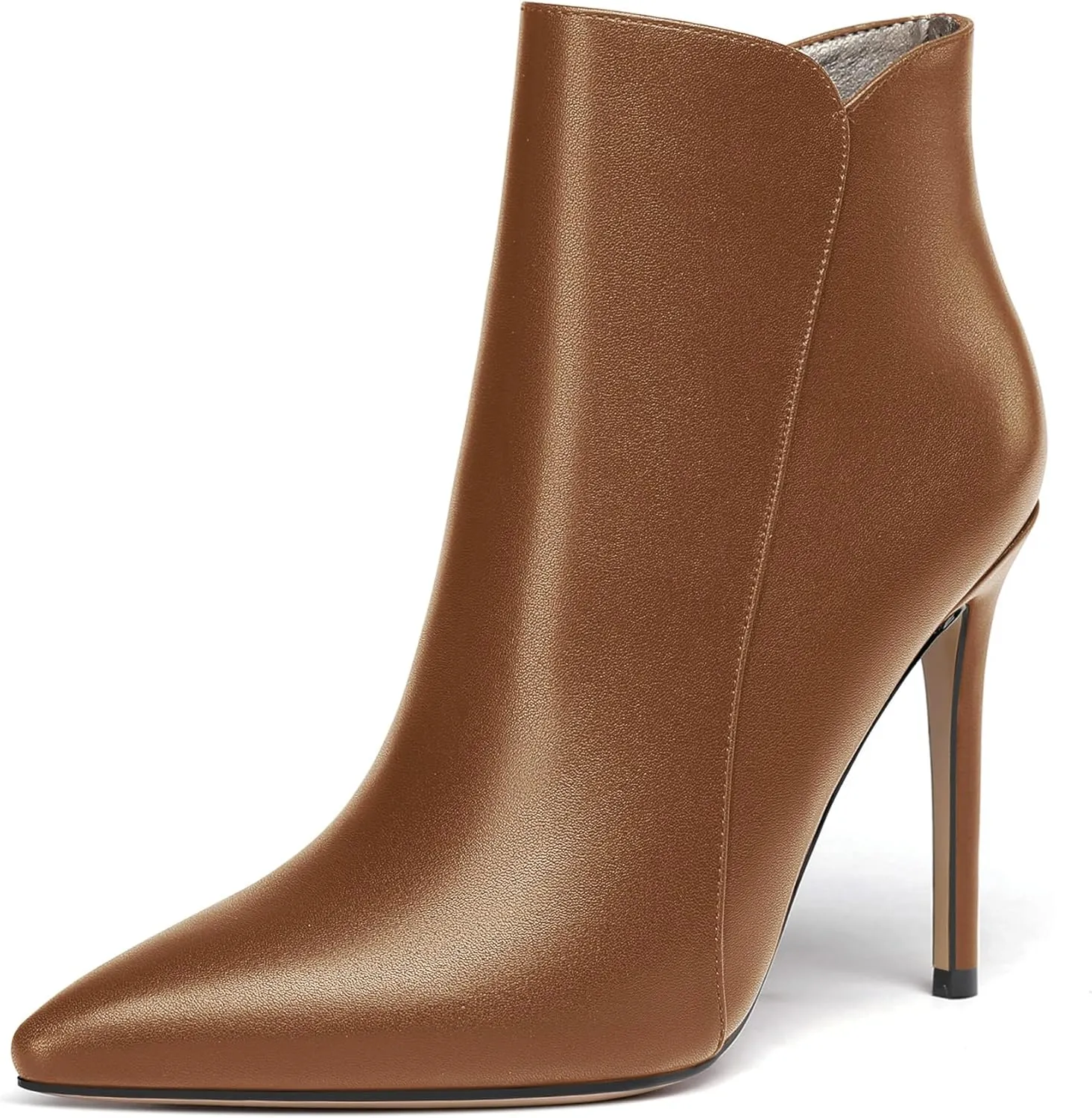 WAYDERNS Women's Side Zipper Pointed Toe Matte Stiletto High Heel Ankle High Boots 4 Inch