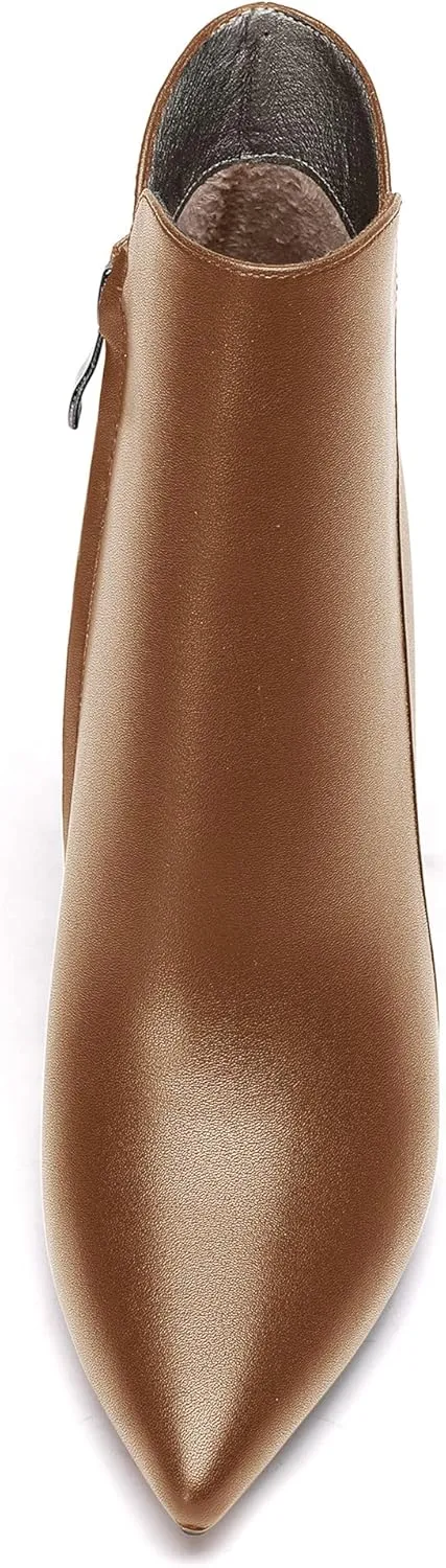 WAYDERNS Women's Side Zipper Pointed Toe Matte Stiletto High Heel Ankle High Boots 4 Inch
