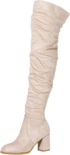 White Cowgirl Boots Square Heel Over Knee Boots Suede Zipper Thigh High Boots Chunky Heeled Tall Long Boots