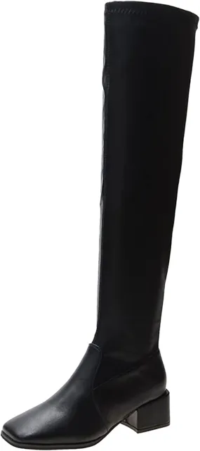White Cowgirl Boots Square Toe Over Knee Boots Suede Zipper Thigh High Boots Chunky Heeled Tall Long Boots