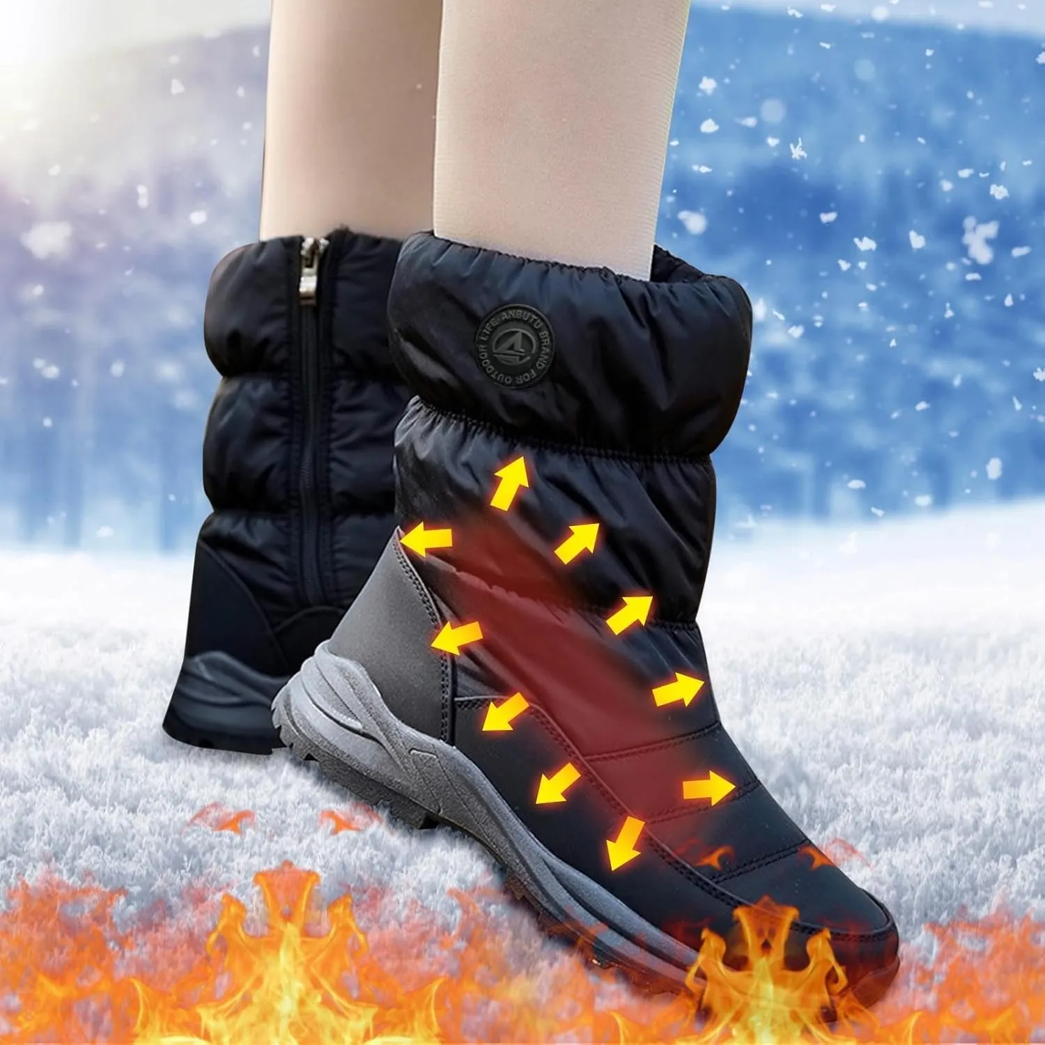 Winter Boots for Women Fuzzy Mid Calf Warm Boots Waterproof Booties Comfortable Outdoor Anti Slip Shoes