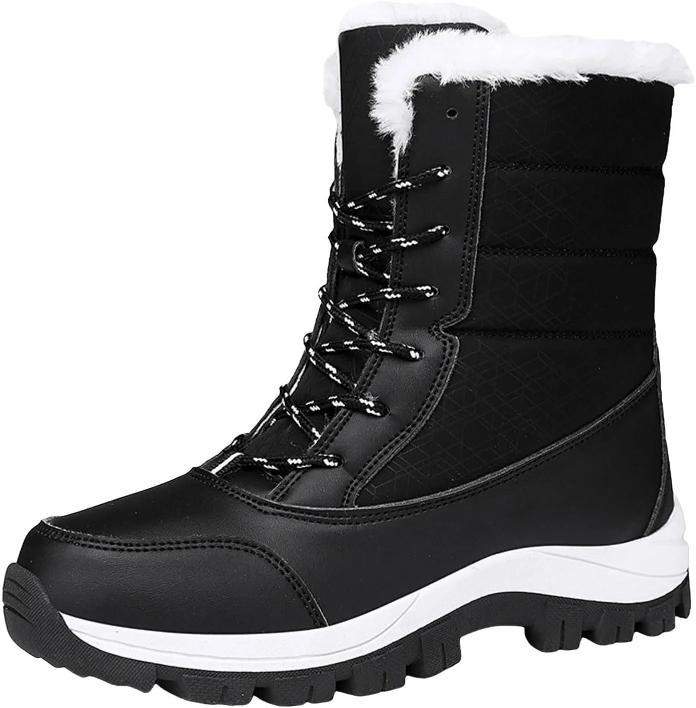 Winter Boots for Women Warm Fuzzy Fleece Walking Hiking Snow Boots Waterproof Shoes Mid Calf Lace Up