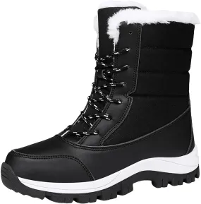 Winter Boots for Women Warm Fuzzy Fleece Walking Hiking Snow Boots Waterproof Shoes Mid Calf Lace Up