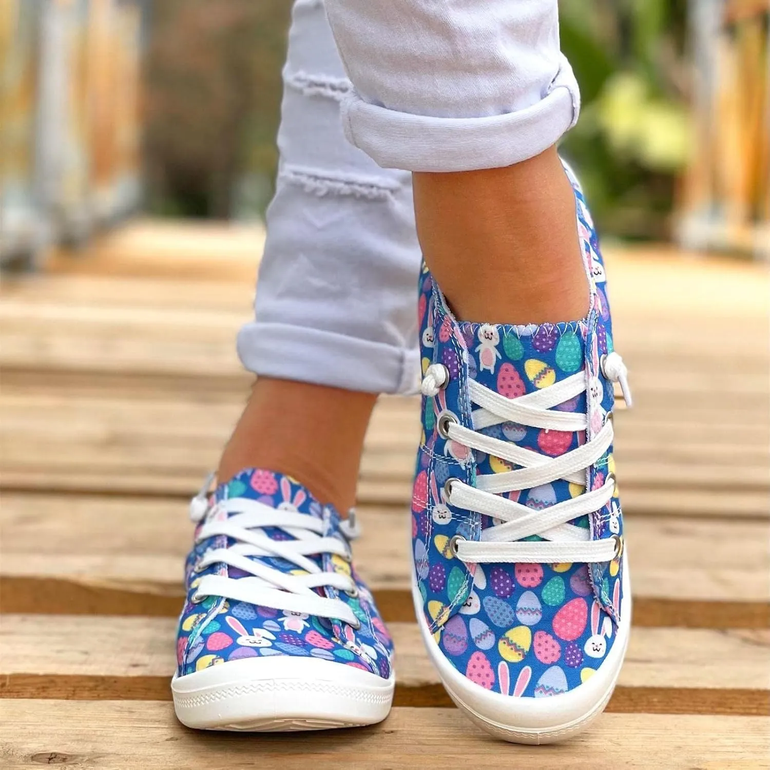 Women Fashion Casual Sneakers Canvas Lace-Up Loafers Lightweight Ladies Shoes Flat Soft Soled Comfortable Shoes Cute Slip on Wide Feet Toe Box Breathable Arch printed lace couples B84-Green