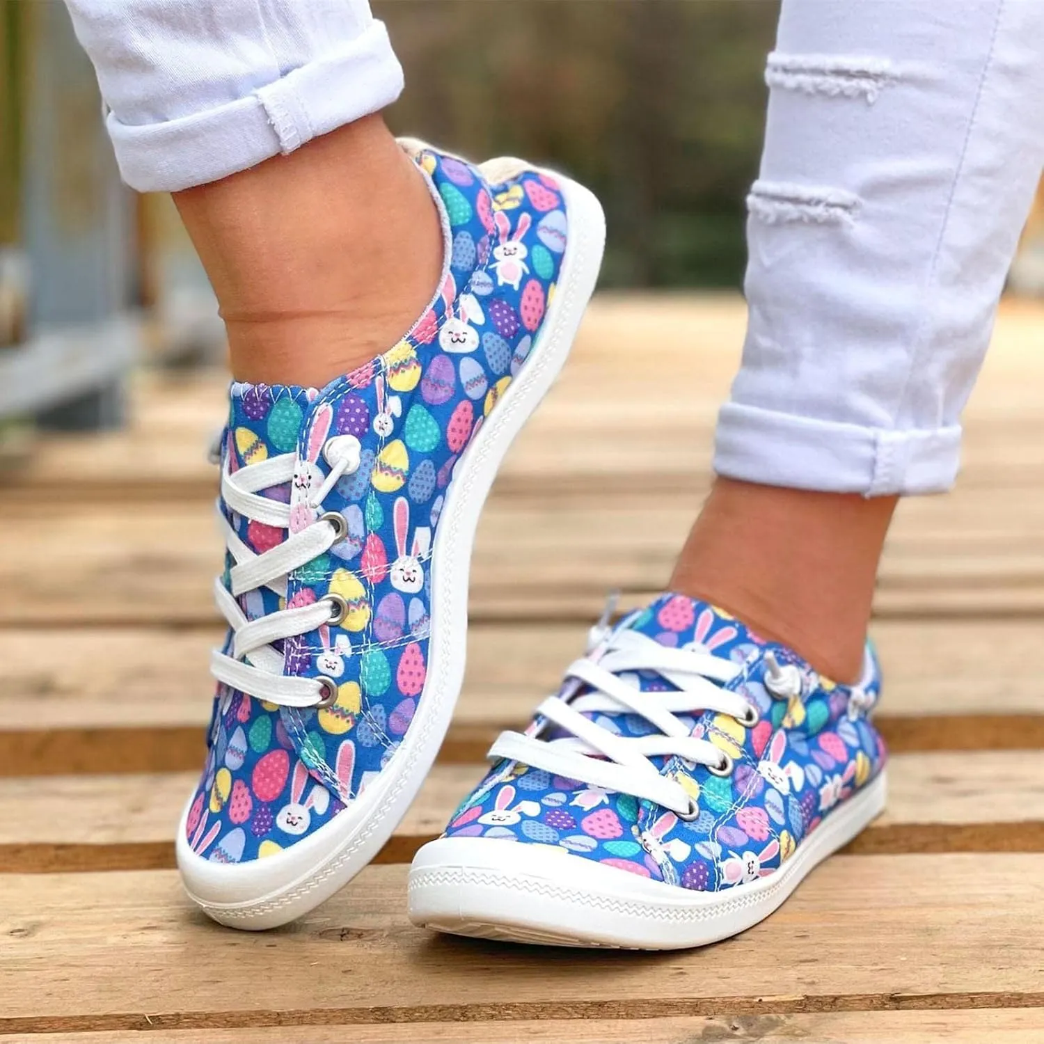 Women Fashion Casual Sneakers Canvas Lace-Up Loafers Lightweight Ladies Shoes Flat Soft Soled Comfortable Shoes Cute Slip on Wide Feet Toe Box Breathable Arch printed lace couples B84-Green